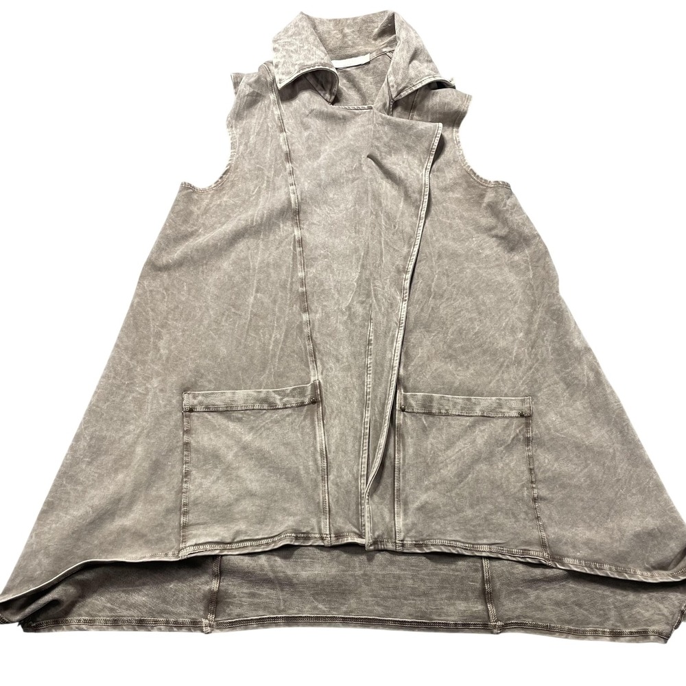 Testimony Los Angeles Vest Womens Large Beige French Terry Open Long Layering
